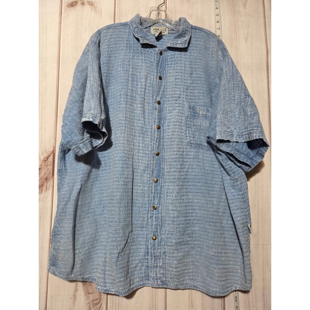 Mirage Button Up Shirt Ladies 1x Blue Short Sleeve Casual Top Snap Closure